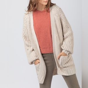OATMEAL COLOR  Textured Sleeve Oversize Knit Sweater Cardigan